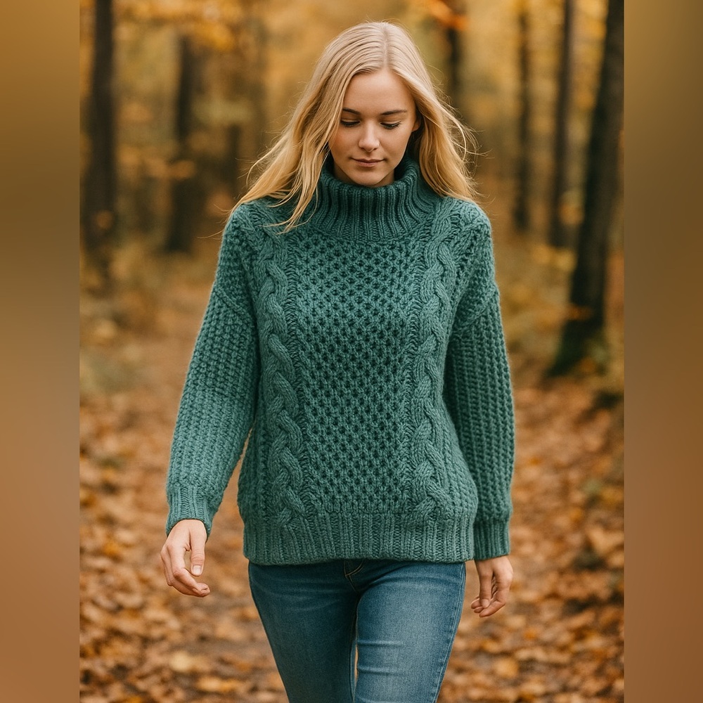 NEW without tags Universal Thread Women’s Green Loose Knit Cabled Sweater Sz L!!